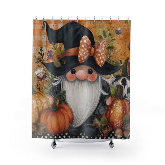 Charming Pumpkin Gnome Shower Curtain - Fall Decor, Halloween, Autumn Vibes, Witchy Bathroom, Seasonal Home Decor