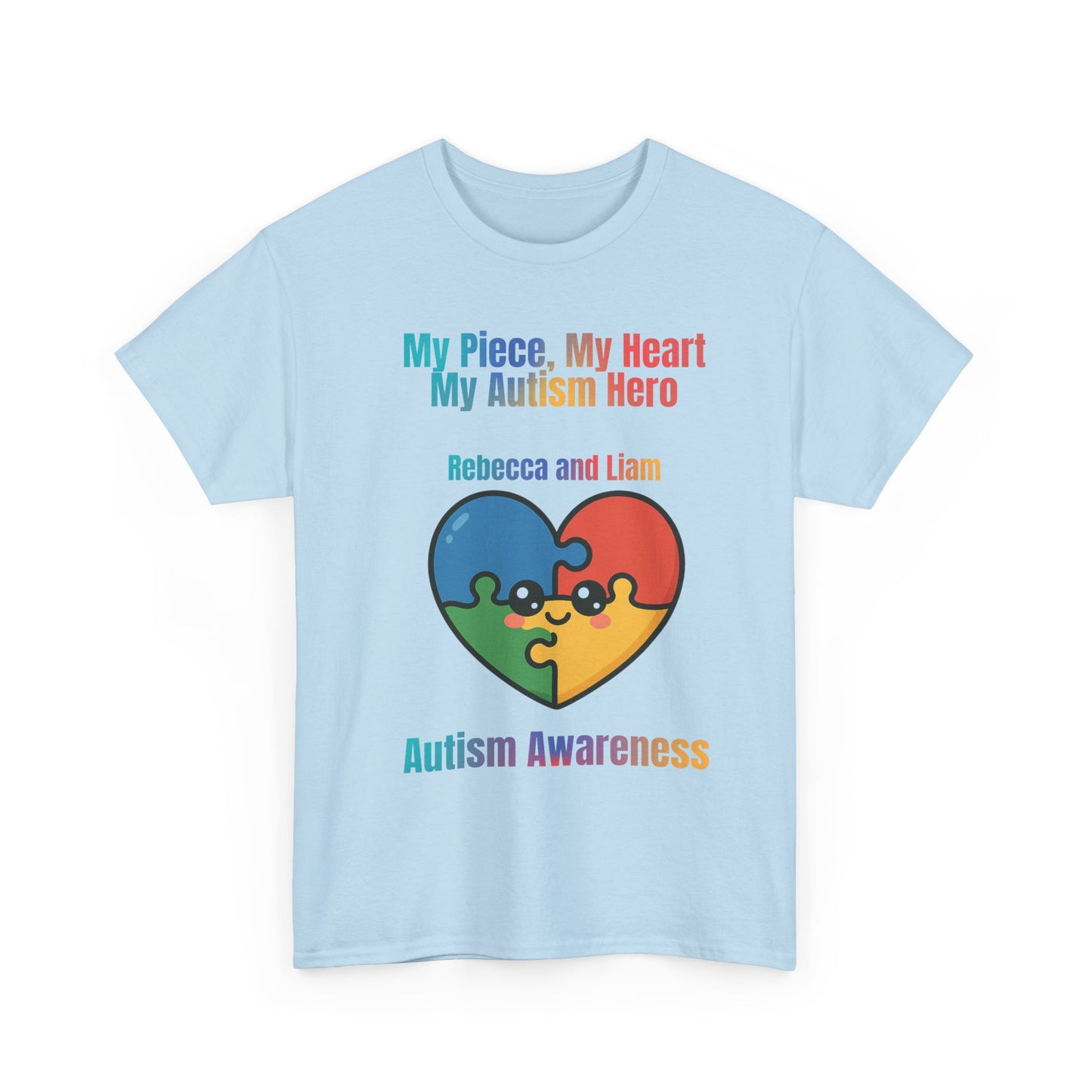 Customizable Autism Awareness Tee, My Piece My Heart Hero Shirt, Unisex Cotton Tee, Puzzle Heart Design, Inclusive Apparel