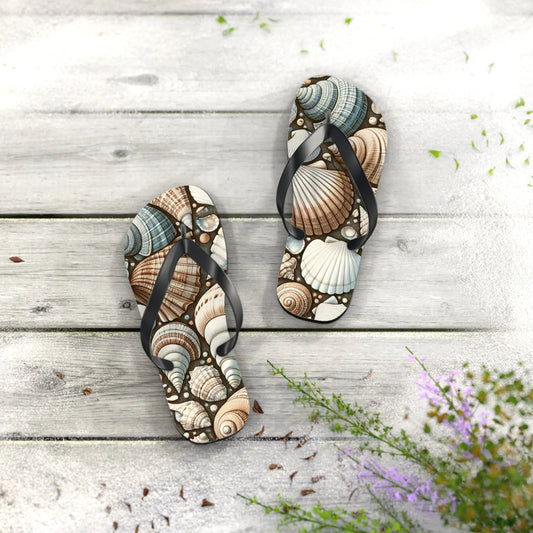 Seashell Flip Flops | Coastal Summer Footwear | Beach Sandals | Nautical Vacation Accessory | Sea-Inspired Summer Decor Printify