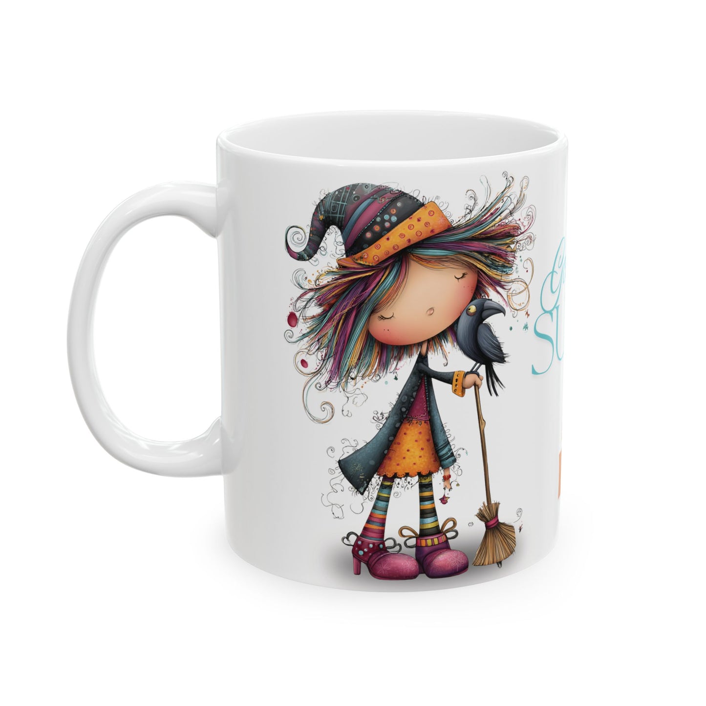 Ceramic Mug, Goodbye Summer Hello Fall Whimsical Witch Design, Halloween Coffee Cup, Autumn Kitchen Decor, Witchy Tea Mug, Fall Decor Gift