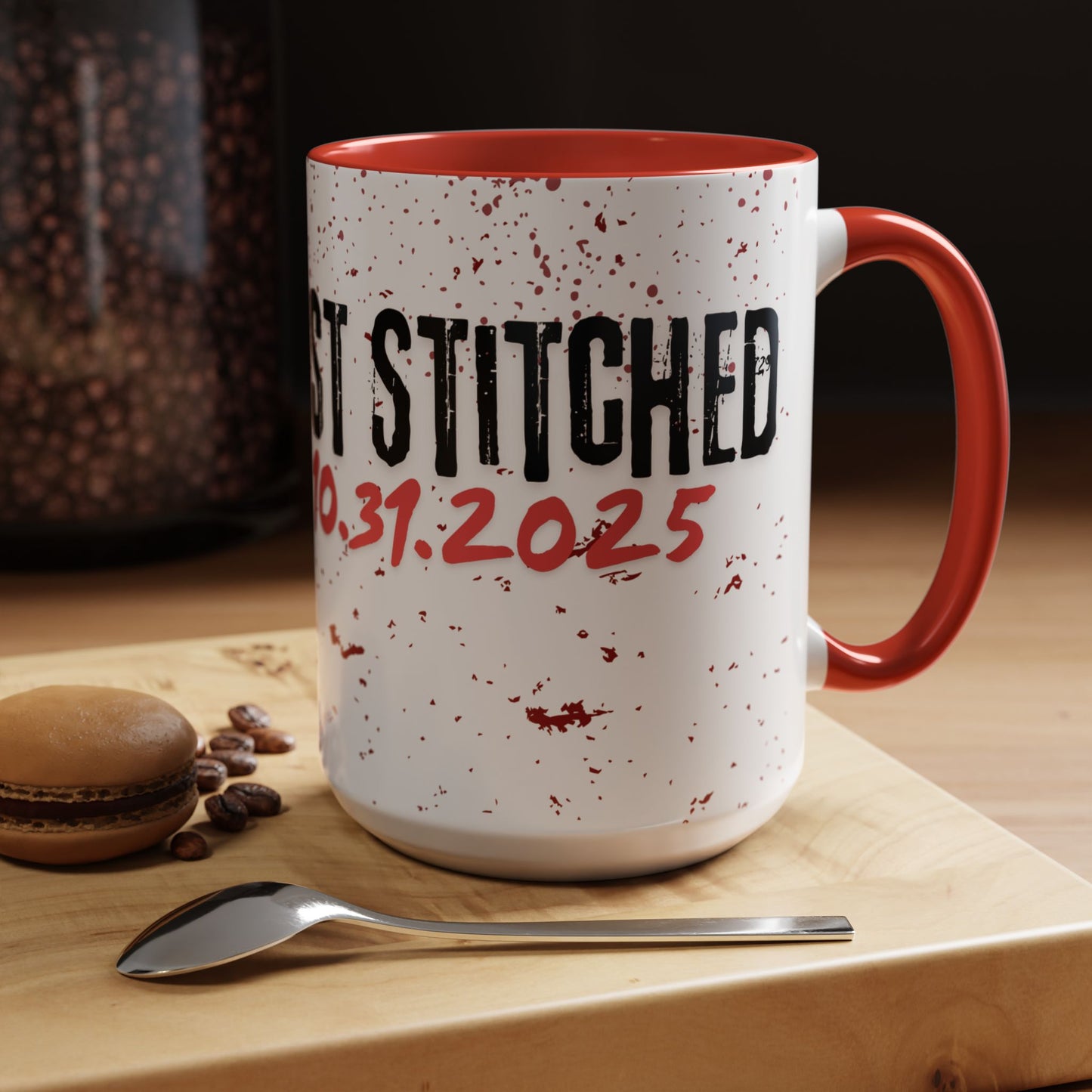 Accent Coffee Mug - Gothic Halloween Bride and Groom Just Stitched Personalized Mug