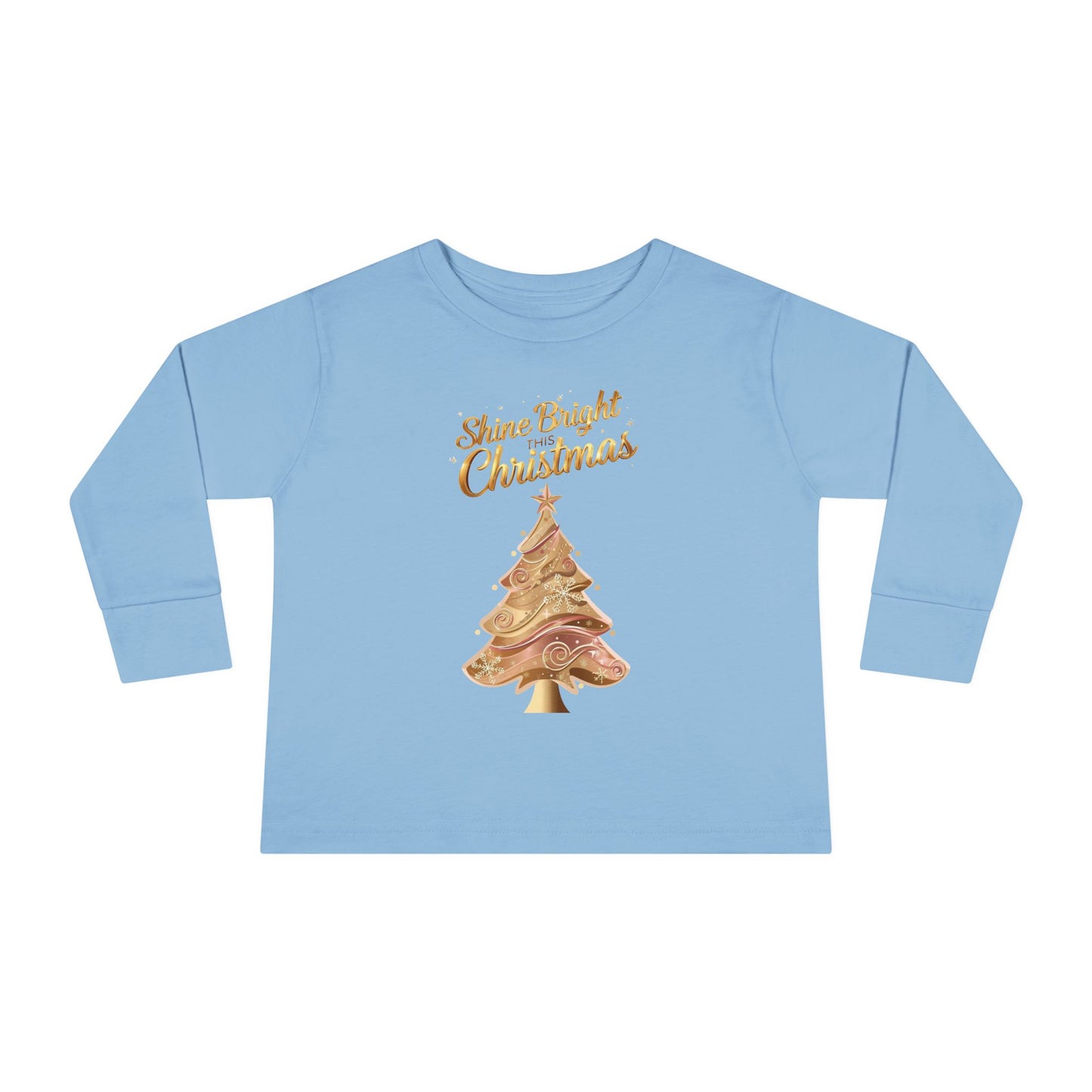 Toddler Long Sleeve Tee, "Shine Bright Christmas" Shirt for Kids, Holiday Outfit, Christmas Gift, Festive Clothing, Cute Toddler Apparel