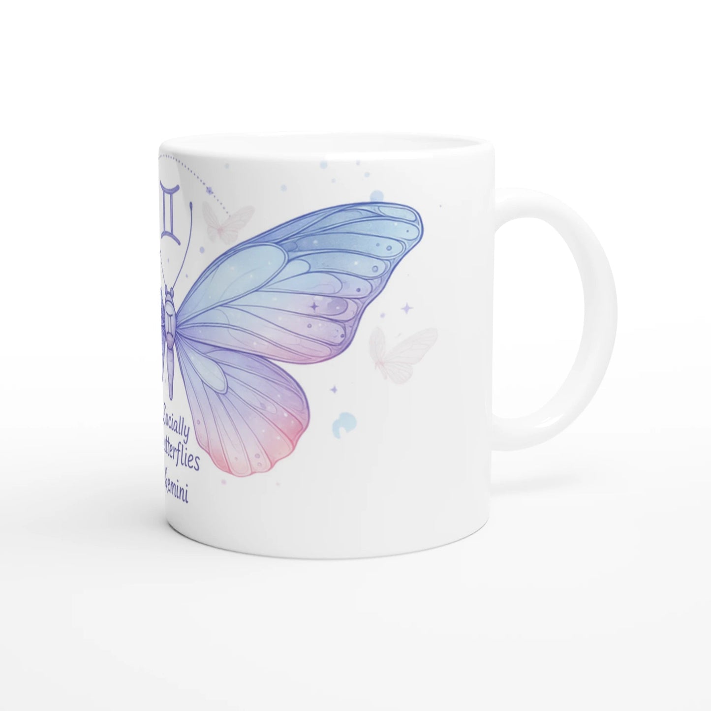 Zodiac Gemini  - Socially Butterflies - White 11oz Ceramic Mug | Unique Everyday Designz Home, Gifts & Apparel A Lid for Every Pot ~Everyday Designz~