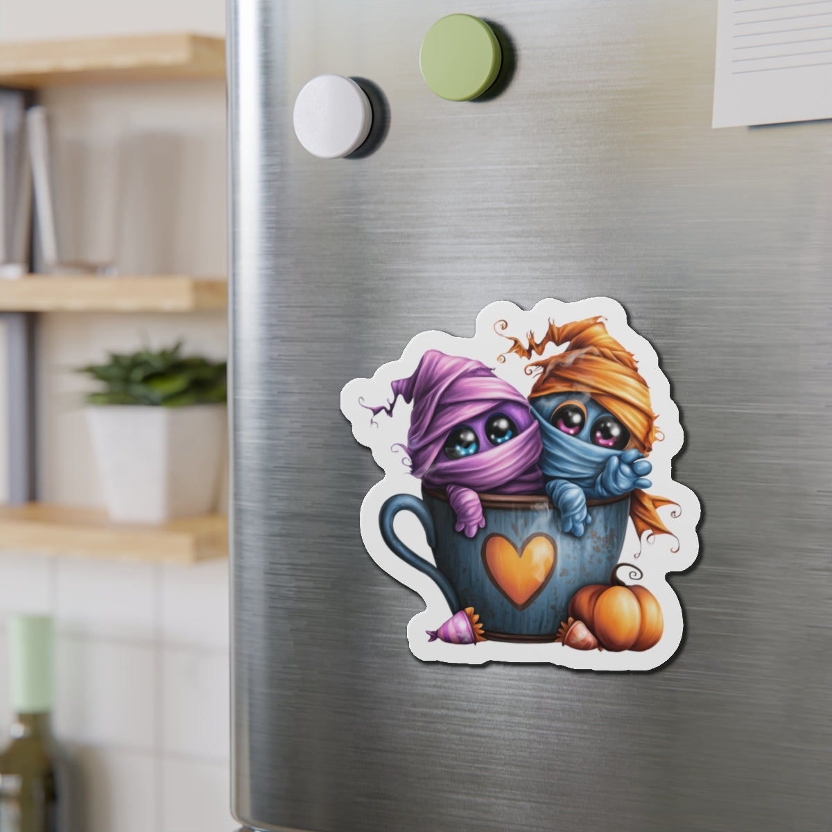 Magnet - Cute Halloween Mummies in Coffee Cup Design Printify