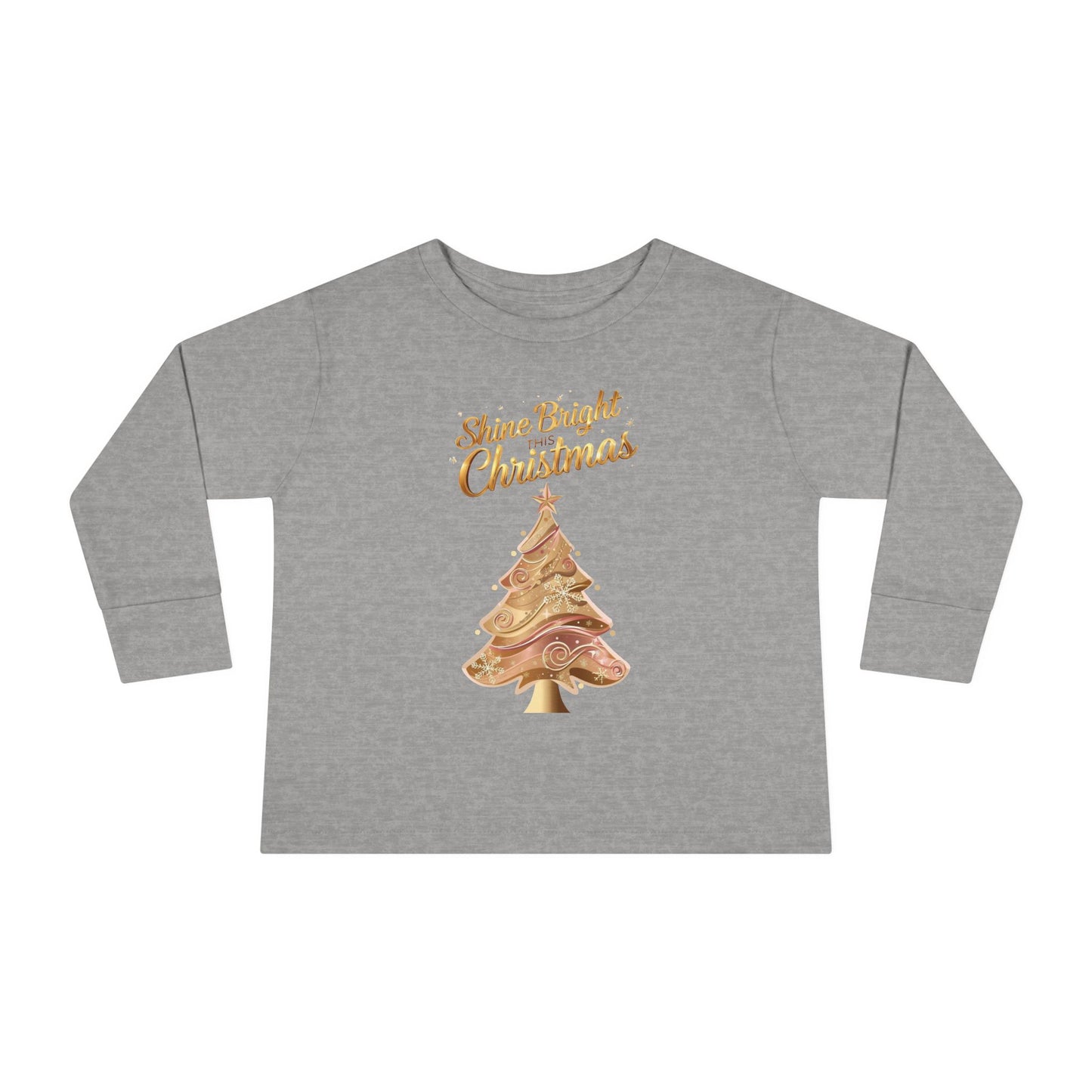 Toddler Long Sleeve Tee, "Shine Bright Christmas" Shirt for Kids, Holiday Outfit, Christmas Gift, Festive Clothing, Cute Toddler Apparel