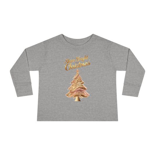 Toddler Long Sleeve Tee, "Shine Bright Christmas" Shirt for Kids, Holiday Outfit, Christmas Gift, Festive Clothing, Cute Toddler Apparel