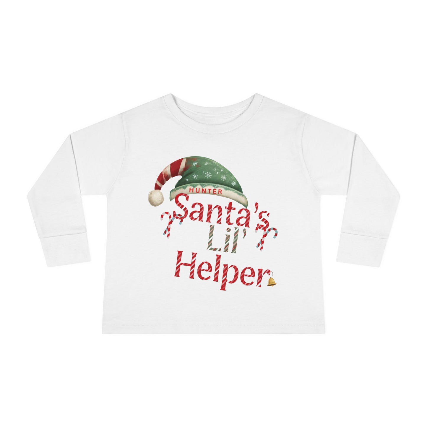 Personalized Toddler Christmas Long Sleeve Tee, Santa's Lil Helper, Holiday Gift, Kids' Winter Wear, Cute Toddler Apparel, Festive Shirt