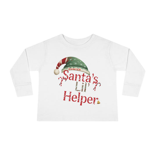 Personalized Toddler Christmas Long Sleeve Tee, Santa's Lil Helper, Holiday Gift, Kids' Winter Wear, Cute Toddler Apparel, Festive Shirt