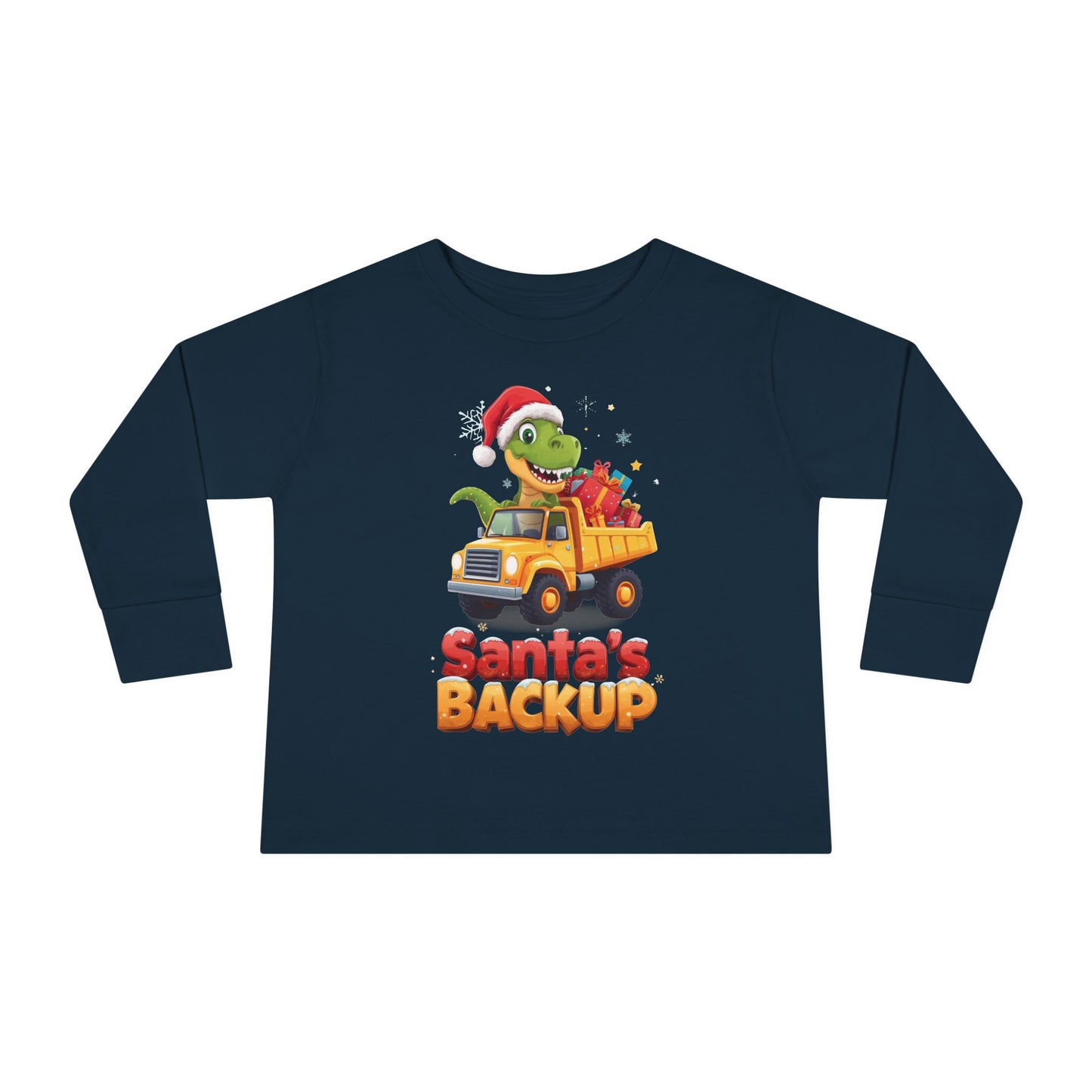 Toddler Long Sleeve Christmas Tee, Santa's Backup Dinosaur Shirt, Holiday Gift for Kids, Cute Xmas Outfit, Fun Christmas Apparel