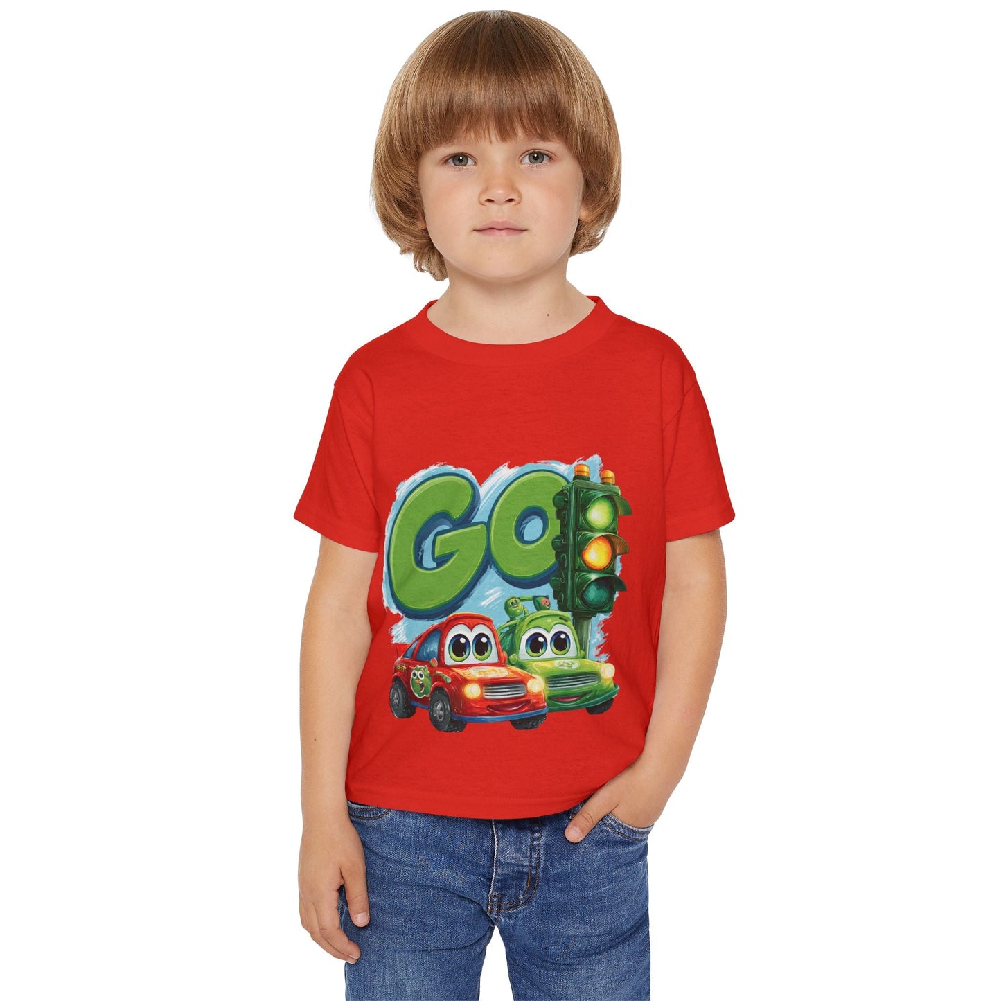 Colorful Kids' Tee with Cars Design, Toddler T-shirt, Go Traffic Shirt, Fun Playtime Apparel, Gift for Birthdays or Holidays Printify