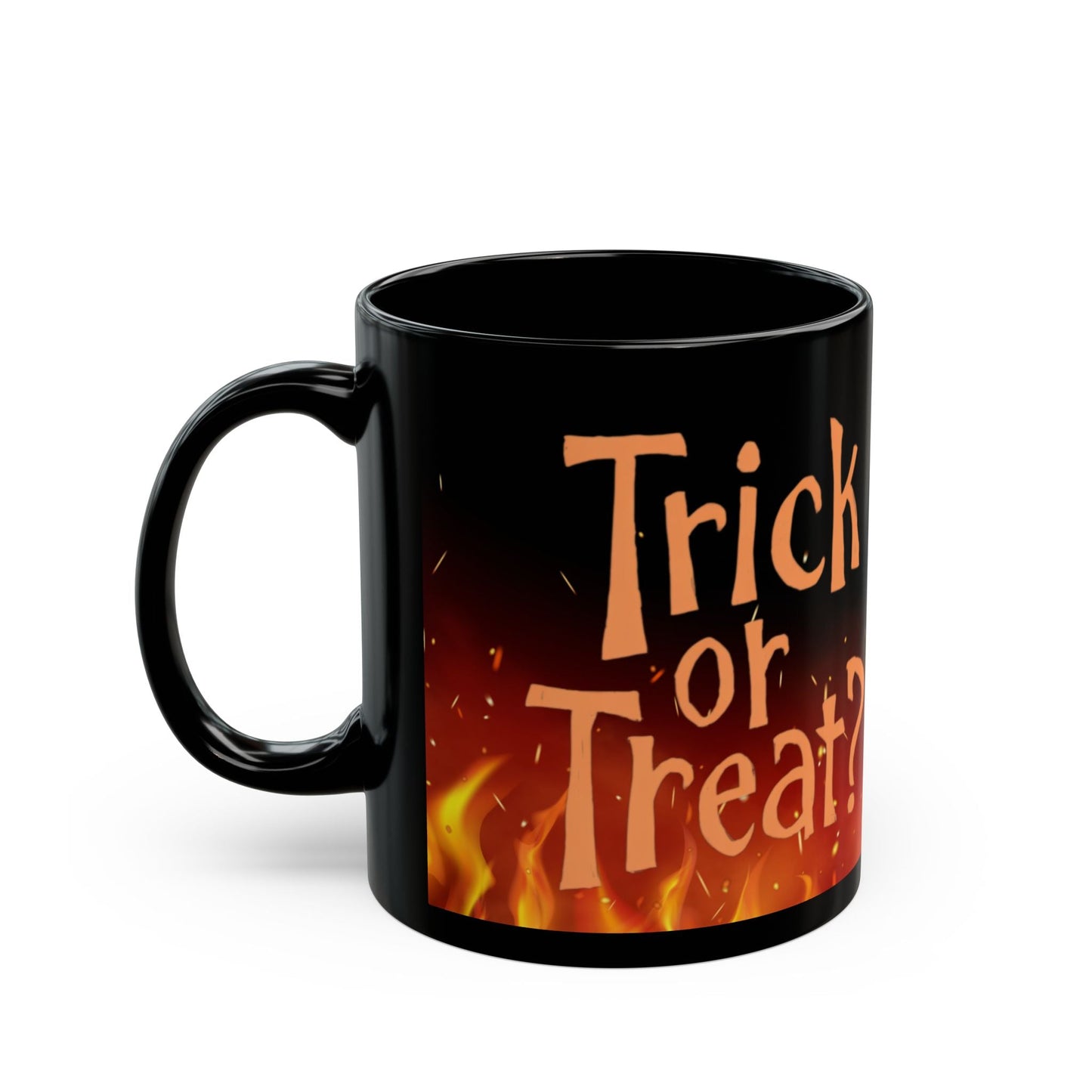 Halloween Themed Black Mug - Trick or Treat Design, Spooky Coffee Cup, Gift for Kids and Adults, Fall Decor, Fun Halloween Party | Unique Everyday Designz Home, Gifts & Apparel A Lid for Every Pot ~Everyday Designz~