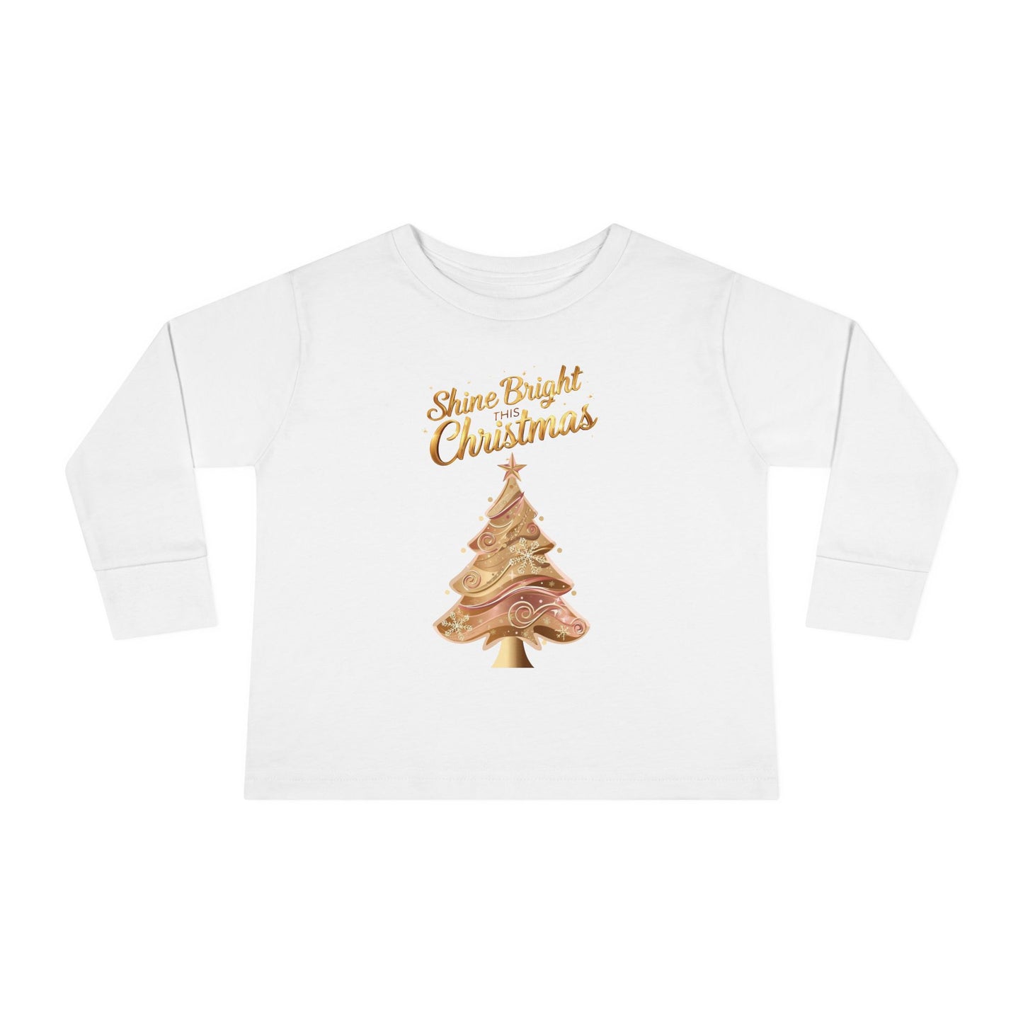 Toddler Long Sleeve Tee, "Shine Bright Christmas" Shirt for Kids, Holiday Outfit, Christmas Gift, Festive Clothing, Cute Toddler Apparel