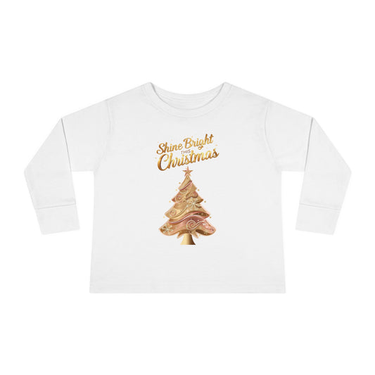 Toddler Long Sleeve Tee, "Shine Bright Christmas" Shirt for Kids, Holiday Outfit, Christmas Gift, Festive Clothing, Cute Toddler Apparel