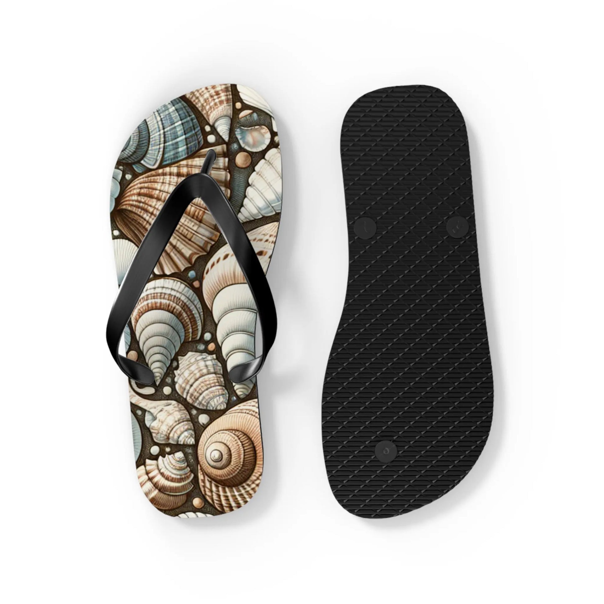 Seashell Flip Flops | Coastal Summer Footwear | Beach Sandals | Nautical Vacation Accessory | Sea-Inspired Summer Decor Printify