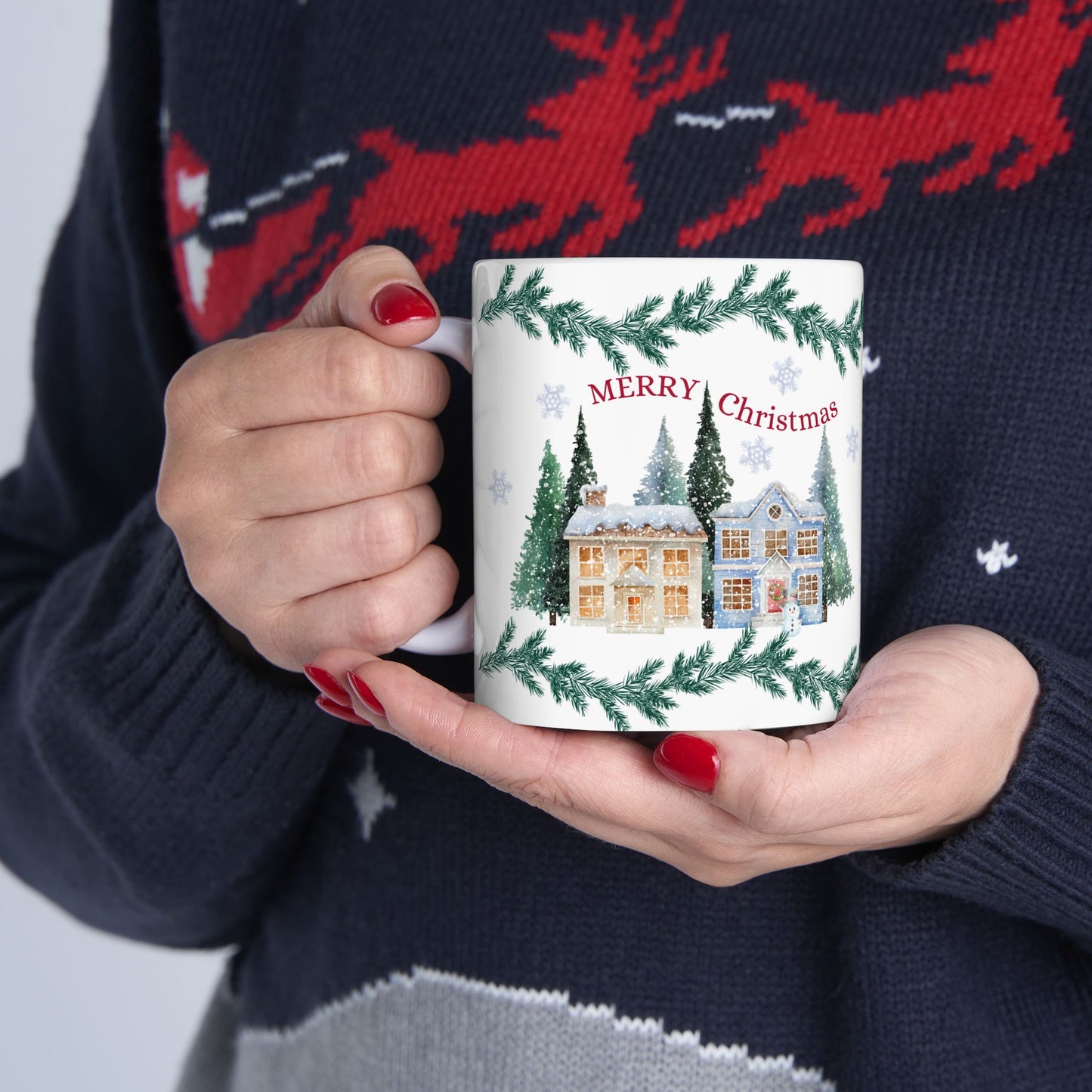 Christmas-Themed Ceramic Mug, Holiday Gift, Festive Drinkware, Winter Decor, Home & Kitchen, Coffee/Tea Cup