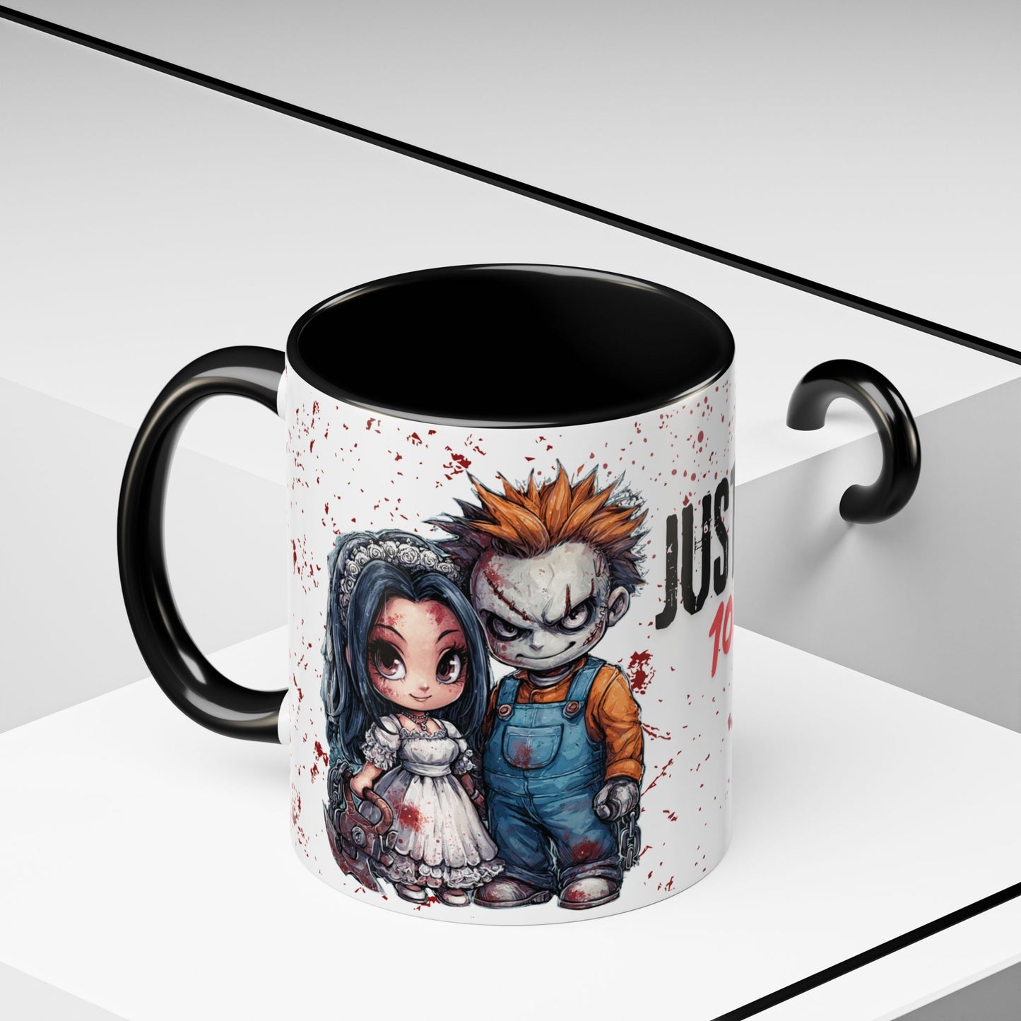 Accent Coffee Mug - Gothic Halloween Bride and Groom Just Stitched Personalized Mug