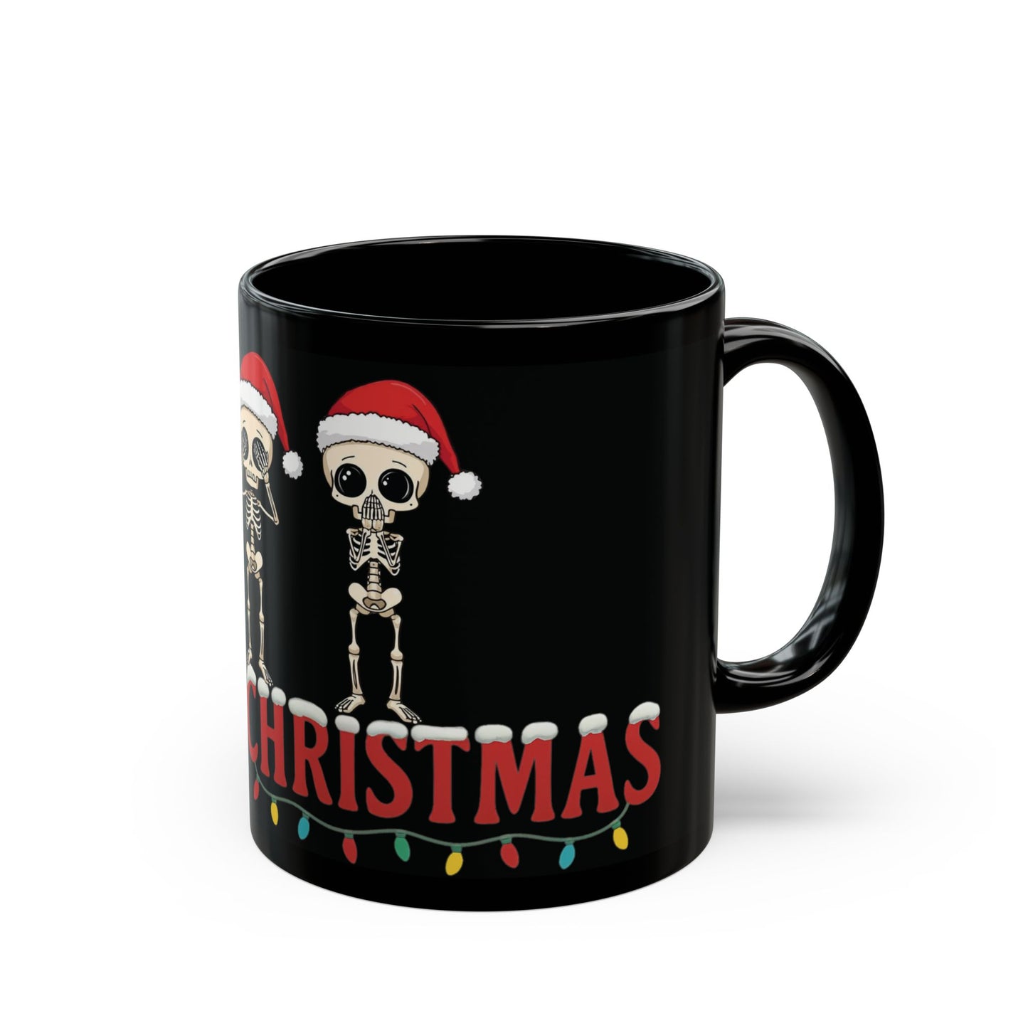 Christmas Skeleton Mug Funny Hear No Evil See No Evil Speak No Evil Skeletons in Santa Hats Black Coffee Cup Holiday Gift