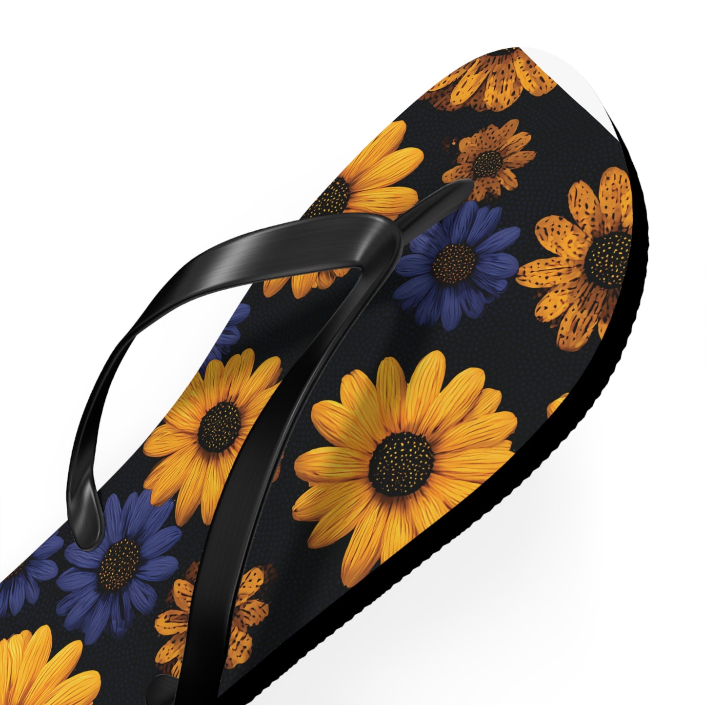 Flip Flops - Daisy Flower Seamless Pattern Retro 90s Vibe Yellow Navy Blue Black