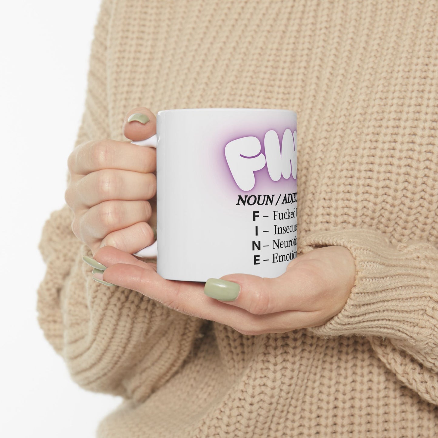 Pretty FINE Mug Funny Middle Finger Coffee Cup, Sarcastic Definition Mug, Feminine Purple Aesthetic Gift for Best Friend or Coworker