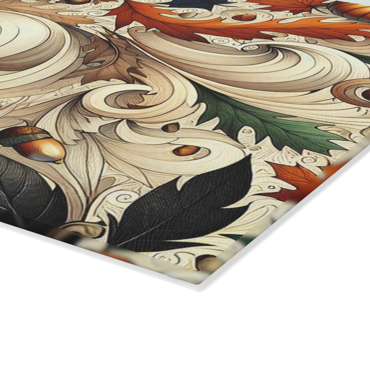 Autumn-Themed Glass Cutting Board, Fall Kitchen Decor, Thanksgiving Gift, Rustic Kitchenware, Seasonal Cooking Essential Printify