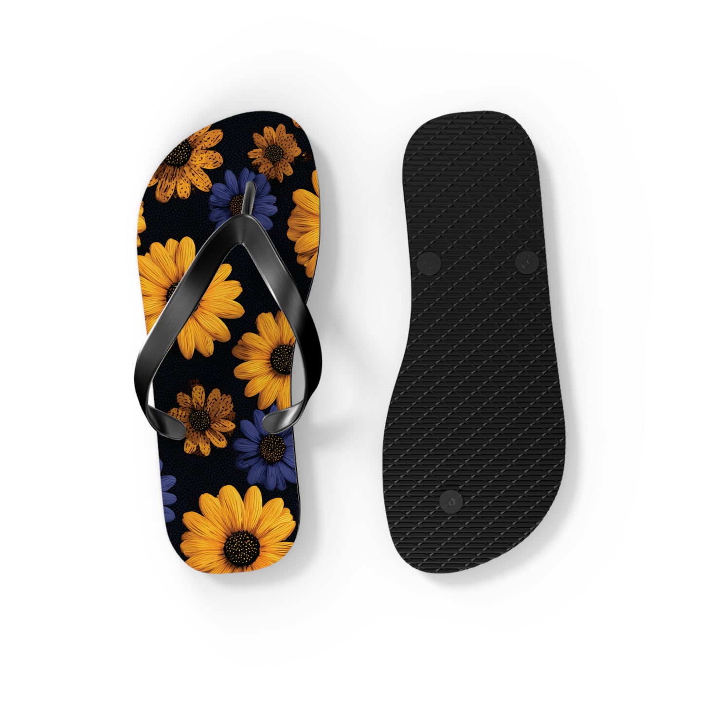 Flip Flops - Daisy Flower Seamless Pattern Retro 90s Vibe Yellow Navy Blue Black
