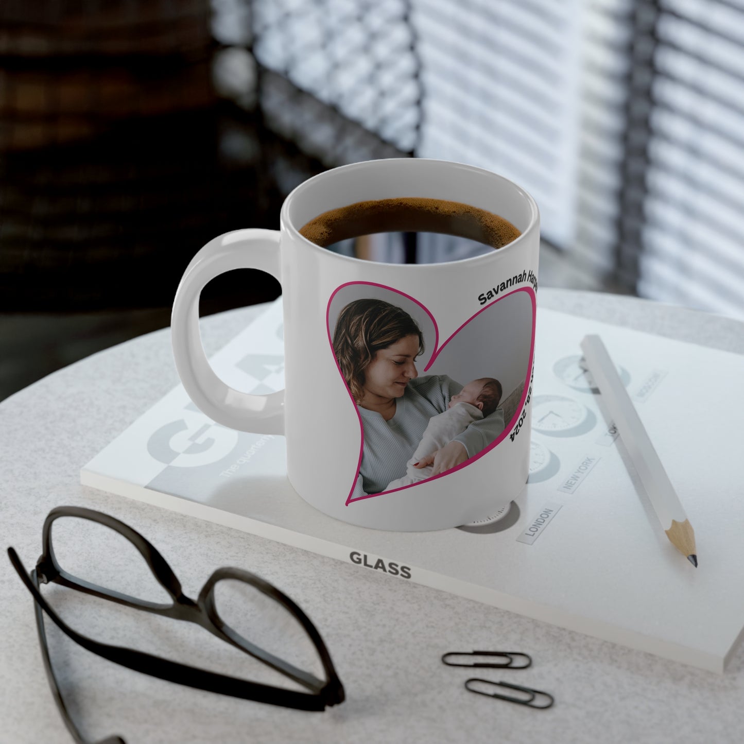 Personalized Baby Keepsake Jumbo Mug Custom Newborn Photo Heart Coffee Cup With Name and Birth Date Gift 20oz