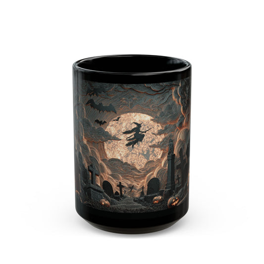 Spooky Witching Hour Mug - Perfect for Halloween Coffee Lovers, Black Ceramic Cup, Gift for Witch Fans, Unique Kitchen Decor, [...] Printify