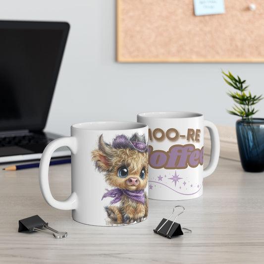 Highland Cow Coffee Mug Moo Re Coffee White Glossy Cup 11oz and 15oz