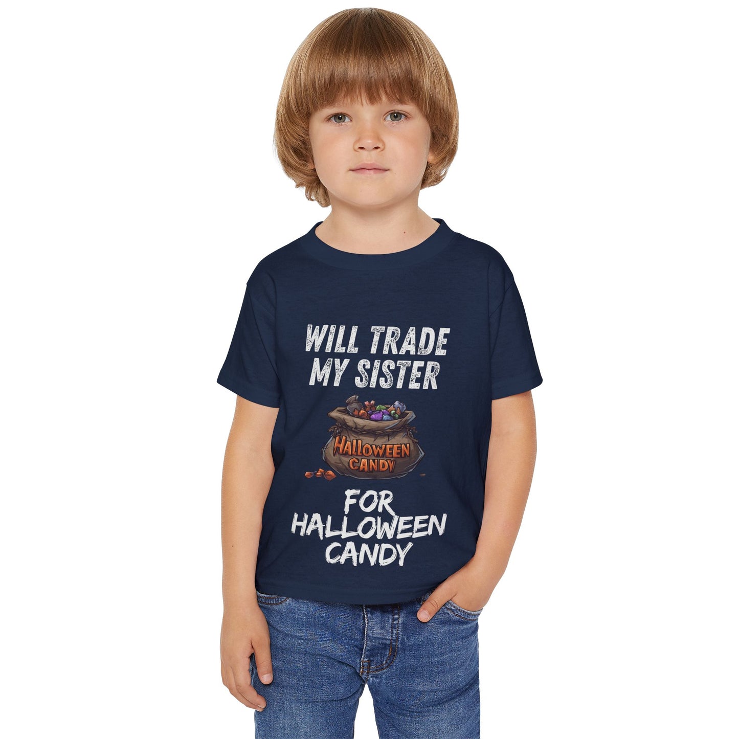 Funny Halloween Toddler T-Shirt, Funny Kid's Tee, Will Trade My Sister for Candy, Halloween Costume, Kids Party Apparel