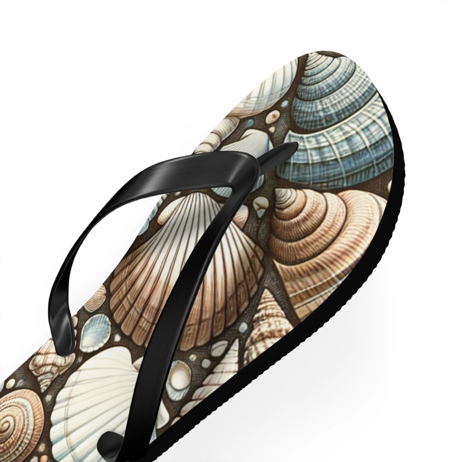 Seashell Flip Flops | Coastal Summer Footwear | Beach Sandals | Nautical Vacation Accessory | Sea-Inspired Summer Decor Printify