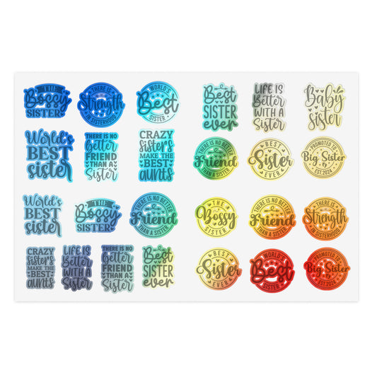 Sisterhood Sticker Bundle | 5 Sheets (125 Stickers) | White, Transparent or Holographic | Big Sister, Little Sis, Best Sister Gift
