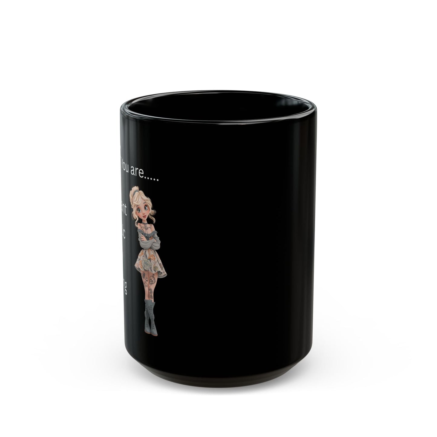 Funny IDGAF Black Mug - Sarcastic Coffee Cup for Those Who Don't Care, Ceramic Drinkware, Novelty Tea Mug, Snarky Gift, Office Humor Left side design Printify