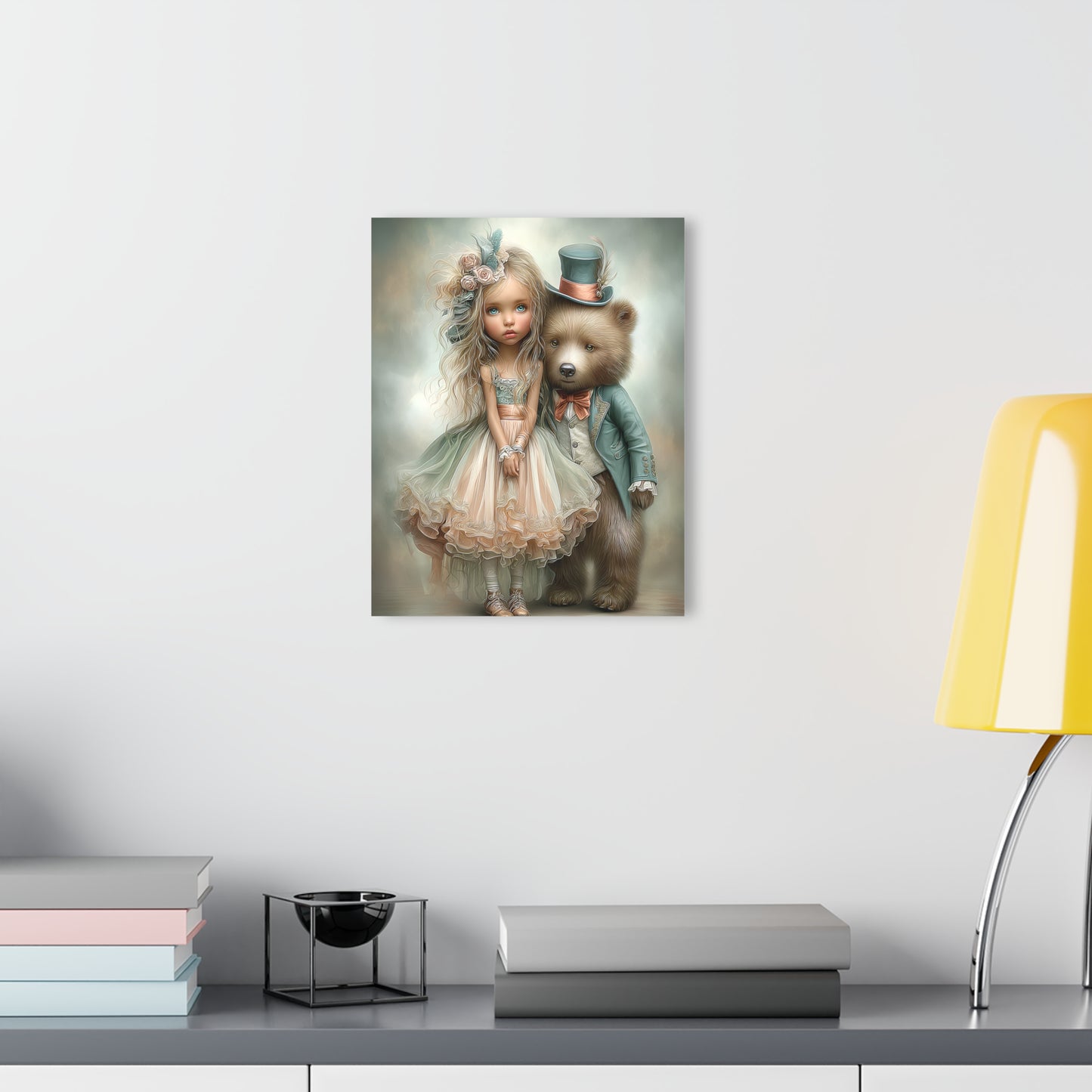 Acrylic Prints - Whimsical Girl and Bear French Cleat Hanging Frame with Enchanting Poem on the Horizontal Frames only.