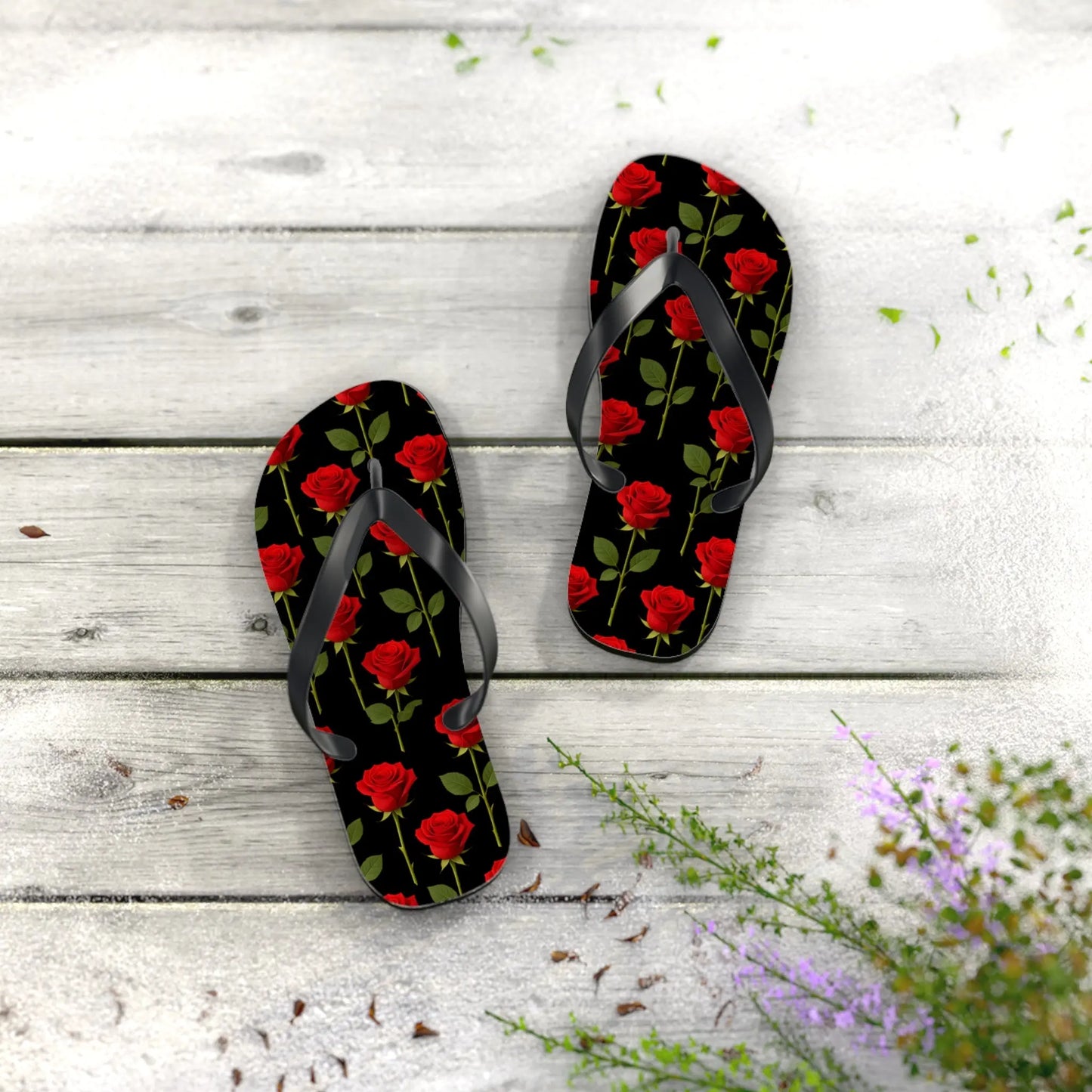Flip Flops - Long Stemmed Roses Beach Sandals Printify