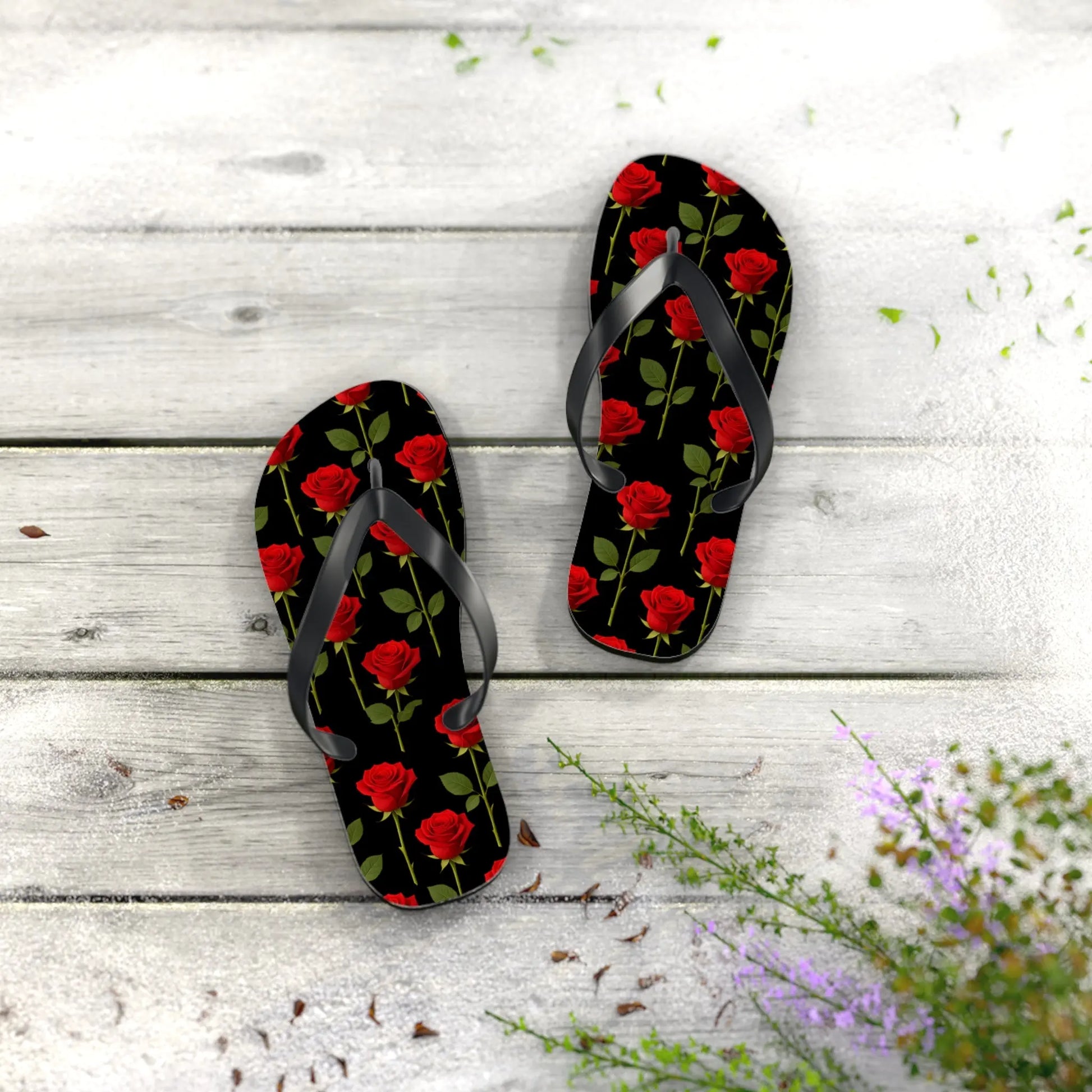 Flip Flops - Long Stemmed Roses Beach Sandals Printify