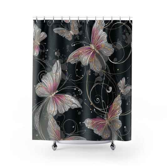 Elegant Butterfly Shower Curtain, Vintage Bathroom Decor, Boho Home Style, Gift for Nature Lovers, Butterfly Shower Decor