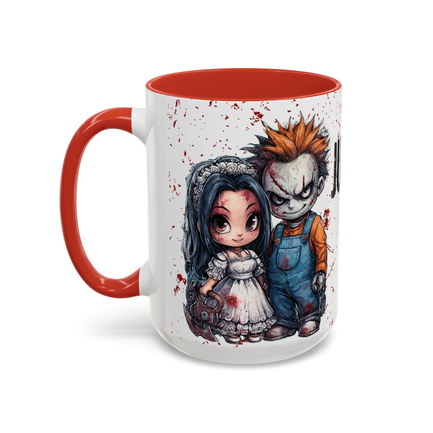 Accent Coffee Mug - Gothic Halloween Bride and Groom Just Stitched Personalized Mug