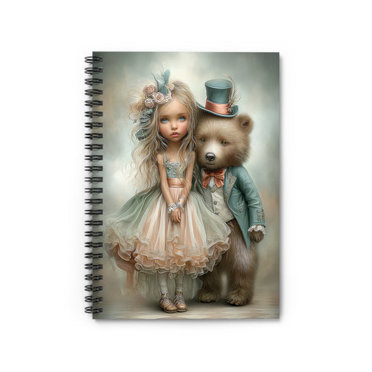 Whimsical Bear and Girl Notebook, Cute Journal, Gift for Writers, Kids' School Supplies, Unique Spiral Diary Printify