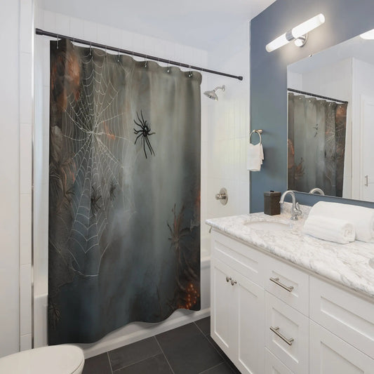 Spooky Spider Shower Curtain - Halloween Decor, Bathroom Art, Gothic Home Design, Unique Gift for Fall, Fun Bath Accessories Printify