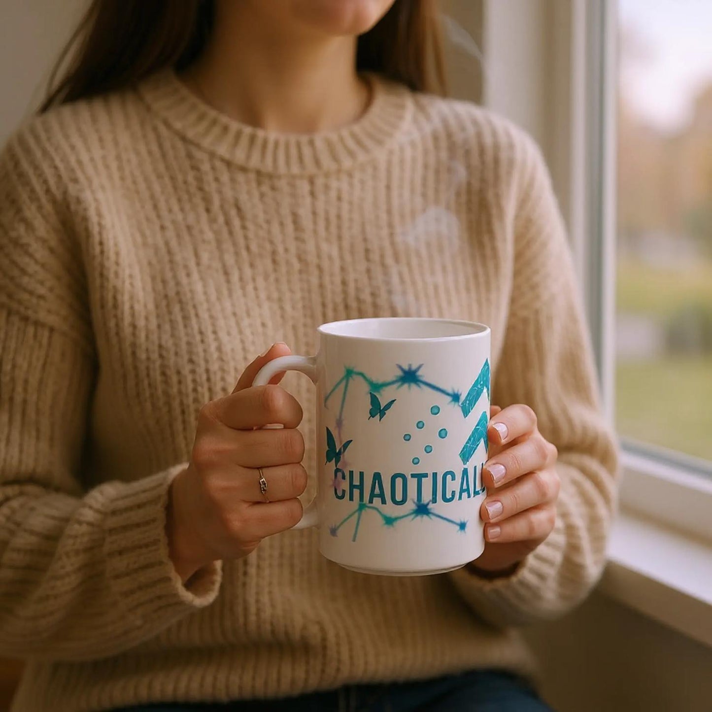 Zodiac Aquarius - Chaotically Composed - White 15oz Ceramic Mug | Unique Everyday Designz Home, Gifts & Apparel A Lid for Every Pot ~Everyday Designz~