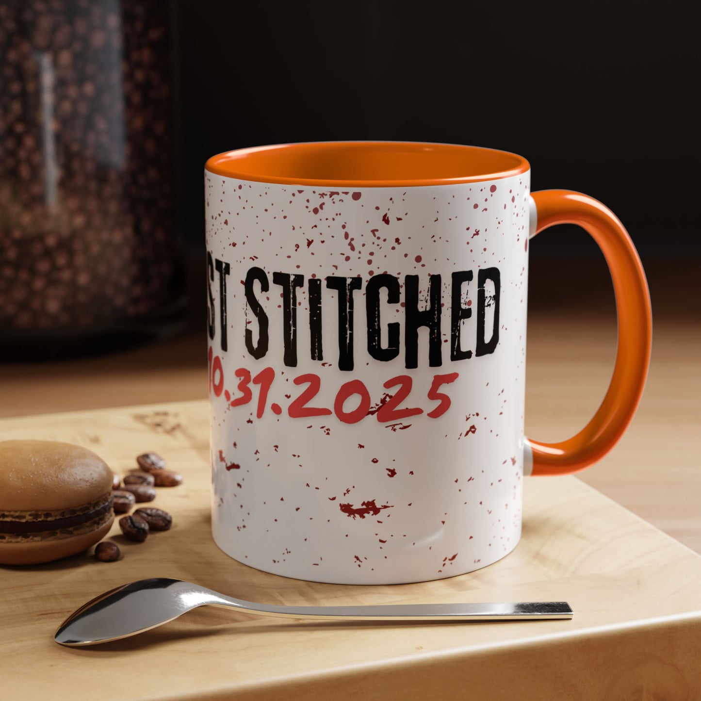 Accent Coffee Mug - Gothic Halloween Bride and Groom Just Stitched Personalized Mug