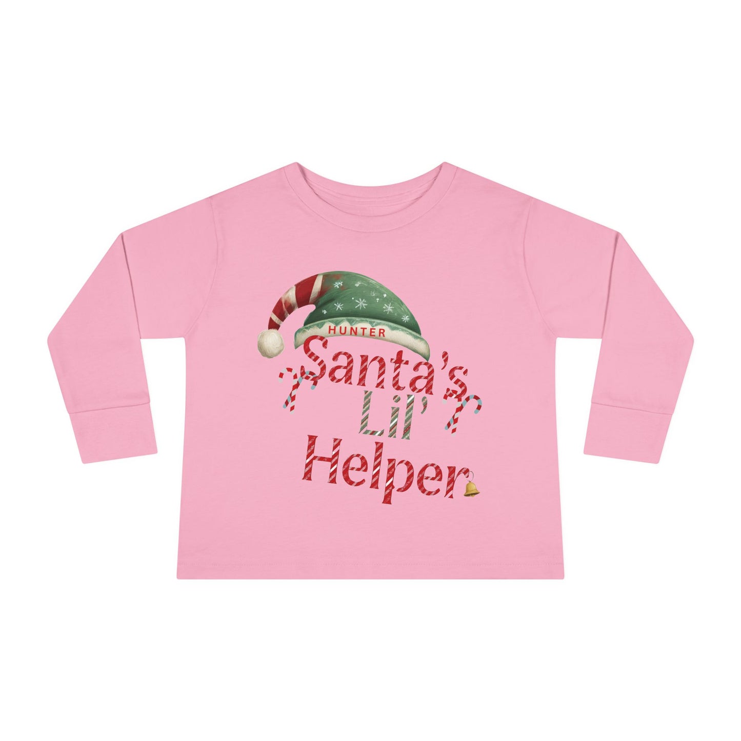 Personalized Toddler Christmas Long Sleeve Tee, Santa's Lil Helper, Holiday Gift, Kids' Winter Wear, Cute Toddler Apparel, Festive Shirt