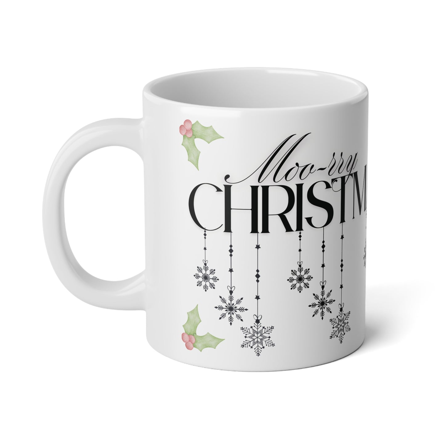 Moo-rry Christmas 20oz Jumbo Mug , Cute Highland Cow Holiday Coffee Cup, Christmas Gift for Cow Lovers