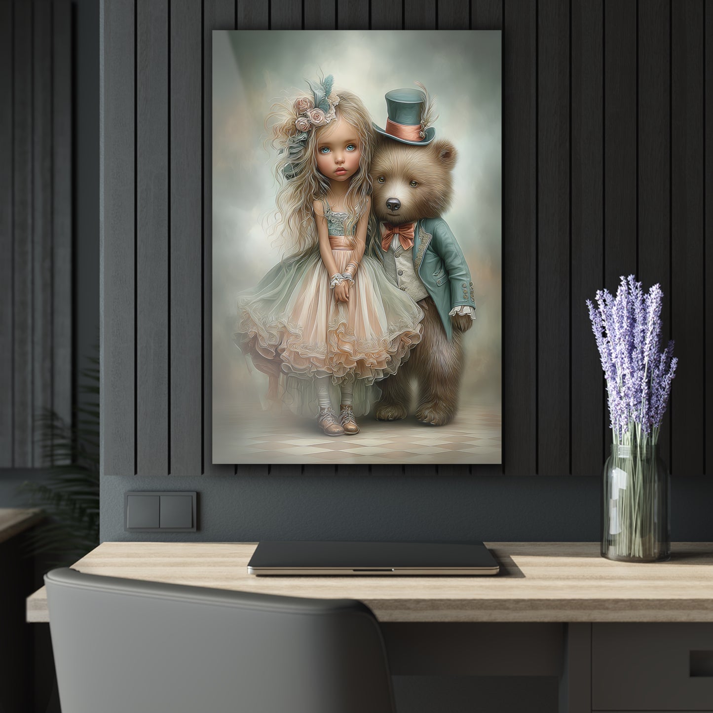 Acrylic Prints - Whimsical Girl and Bear French Cleat Hanging Frame with Enchanting Poem on the Horizontal Frames only.