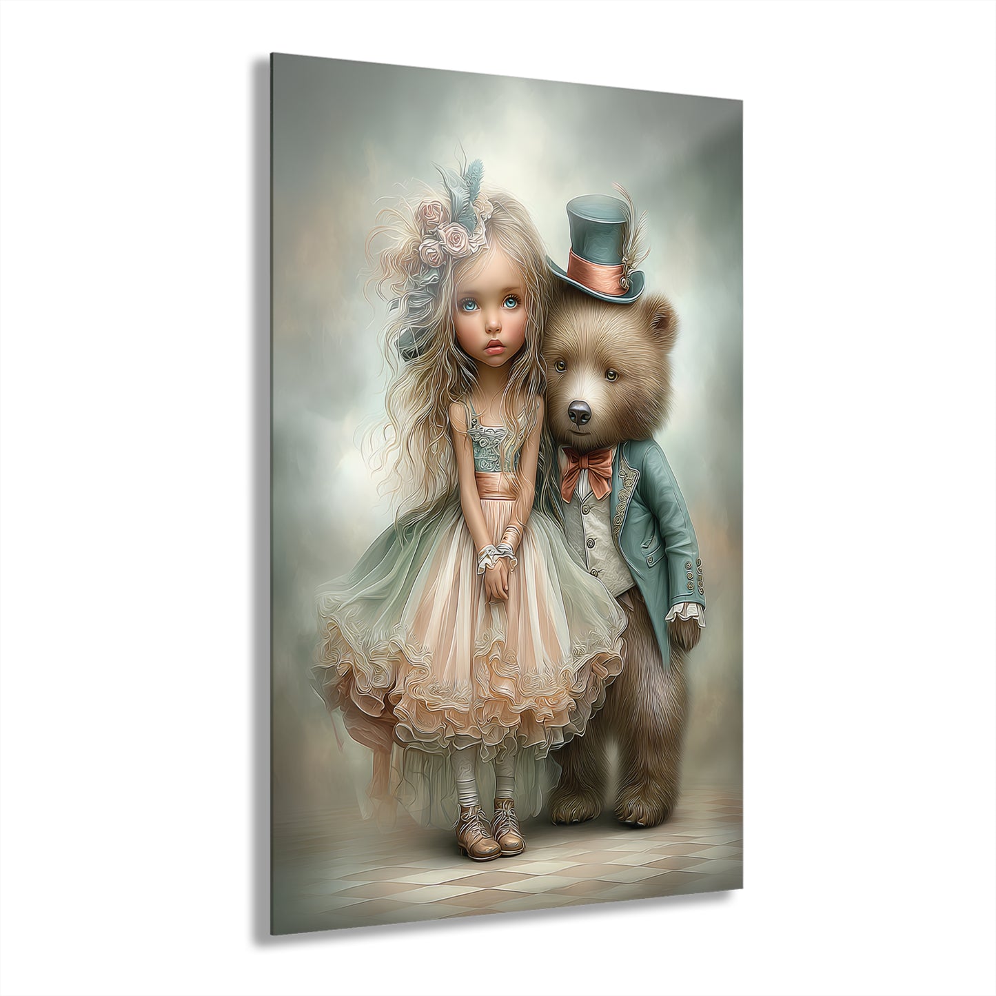 Acrylic Prints - Whimsical Girl and Bear French Cleat Hanging Frame with Enchanting Poem on the Horizontal Frames only.