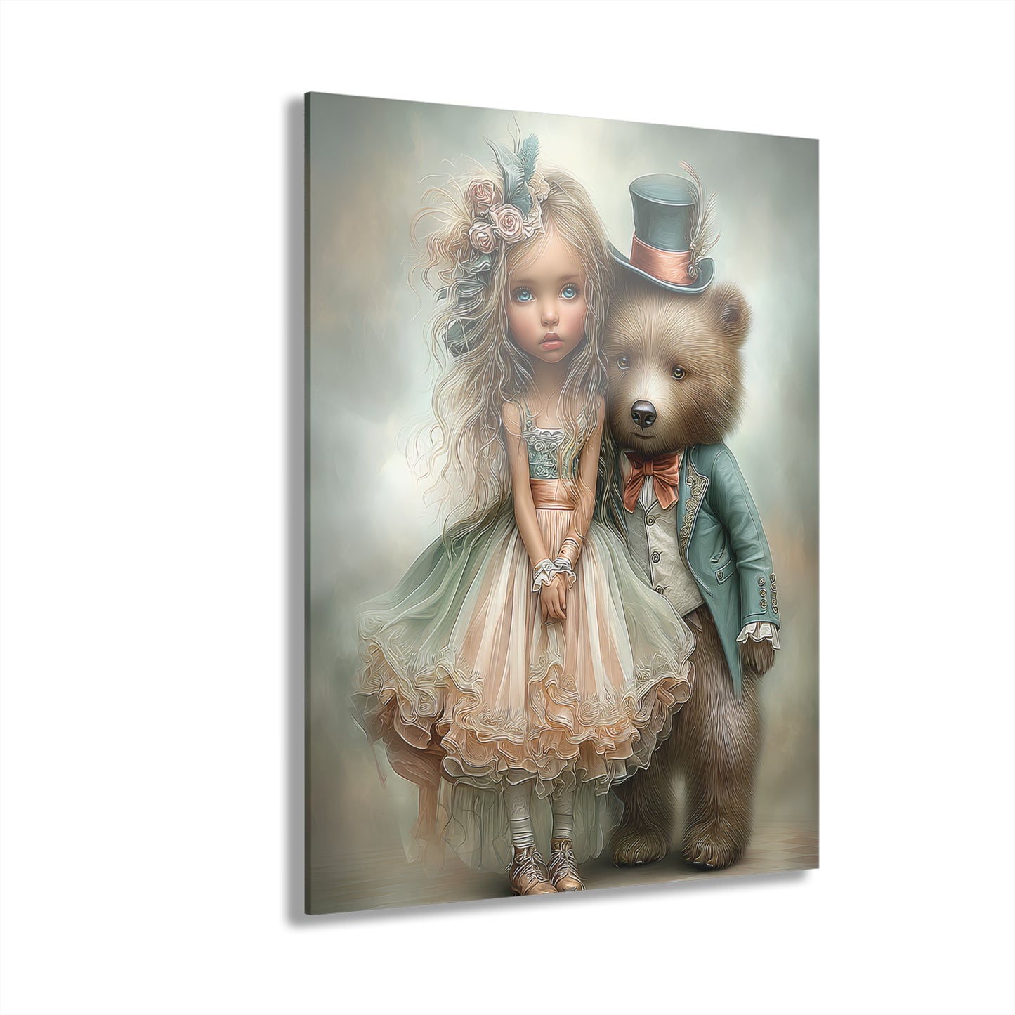 Acrylic Prints - Whimsical Girl and Bear French Cleat Hanging Frame with Enchanting Poem on the Horizontal Frames only.