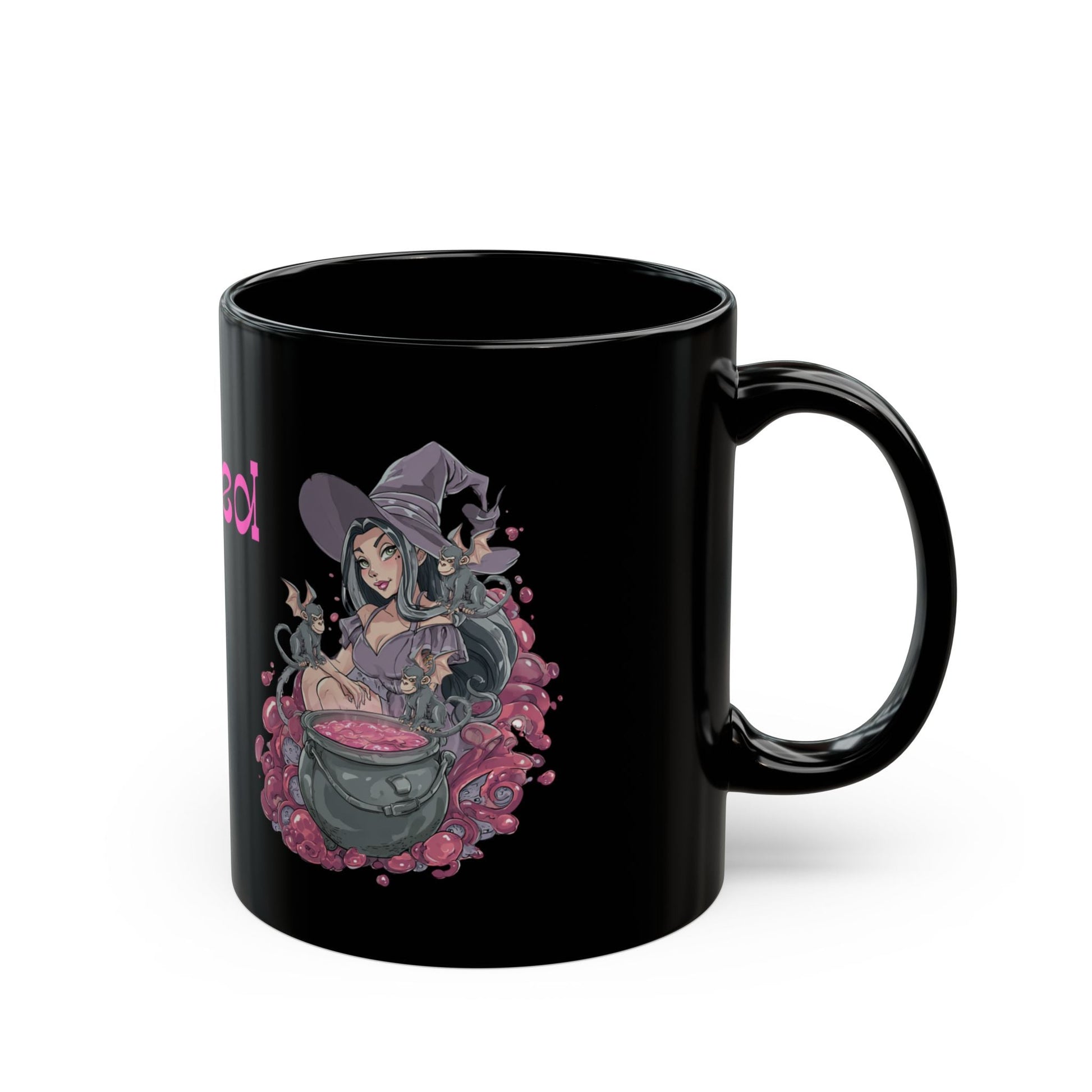 11oz and 15oz Black Glossy Mug - 'Stay Wicked Be Wicked' A Witch her Cauldron and Flying Monkeys | Unique Everyday Designz Home, Gifts & Apparel A Lid for Every Pot ~Everyday Designz~