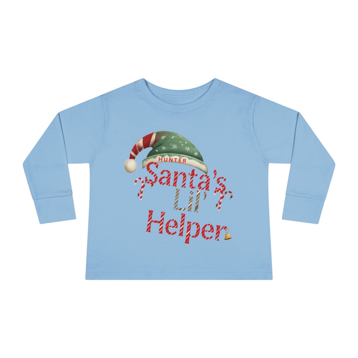 Personalized Toddler Christmas Long Sleeve Tee, Santa's Lil Helper, Holiday Gift, Kids' Winter Wear, Cute Toddler Apparel, Festive Shirt
