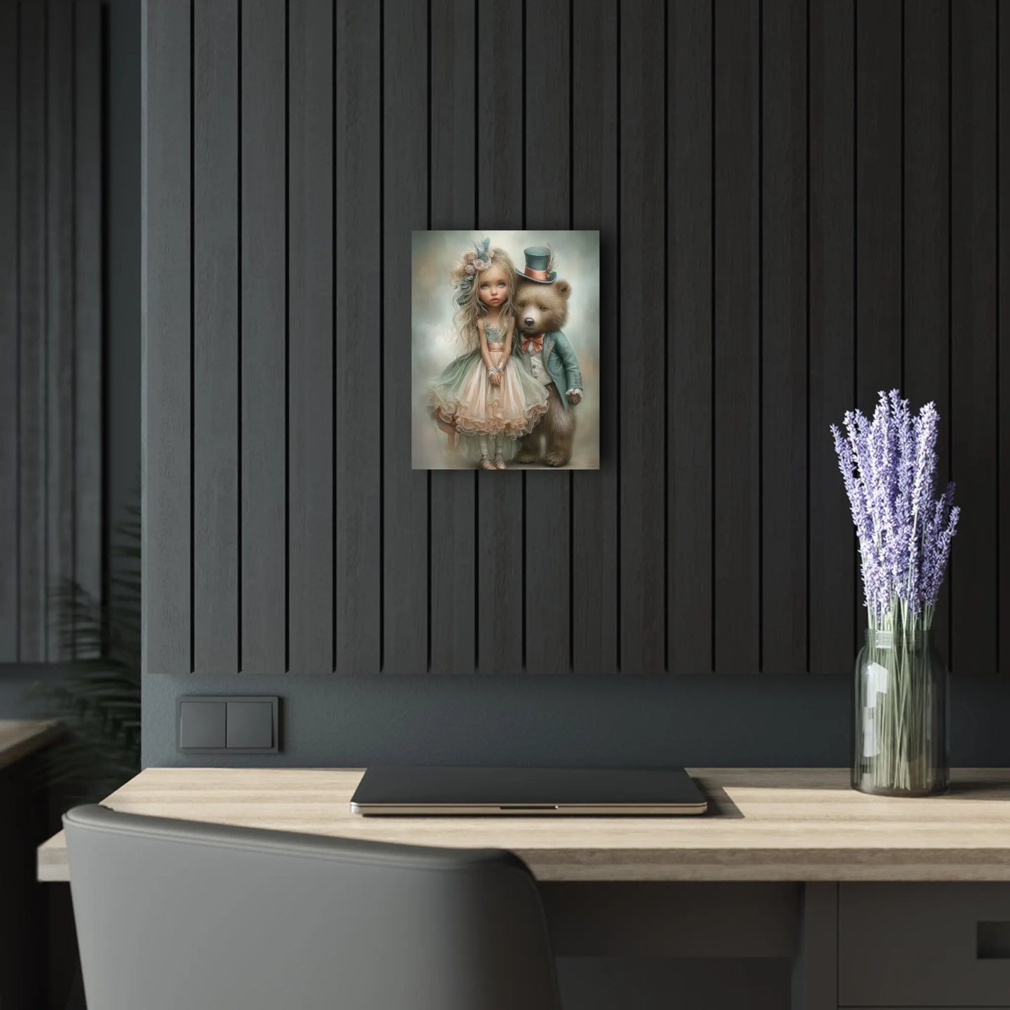 Acrylic Prints - Whimsical Girl and Bear French Cleat Hanging Frame with Enchanting Poem on the Horizontal Frames only. Printify