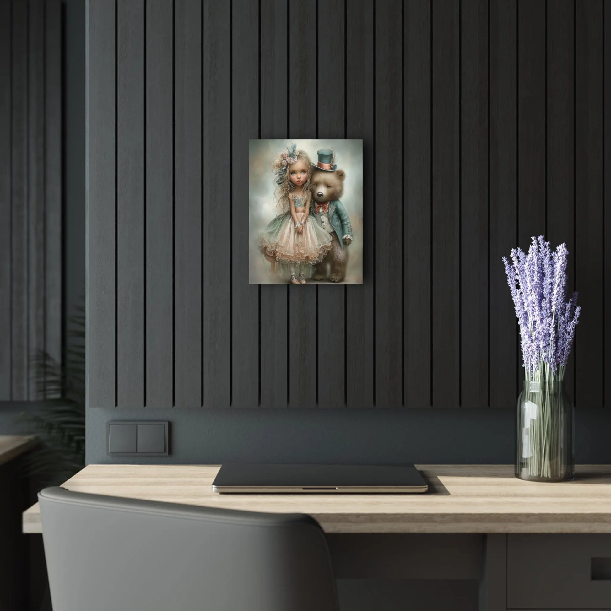 Acrylic Prints - Whimsical Girl and Bear French Cleat Hanging Frame with Enchanting Poem on the Horizontal Frames only. Printify
